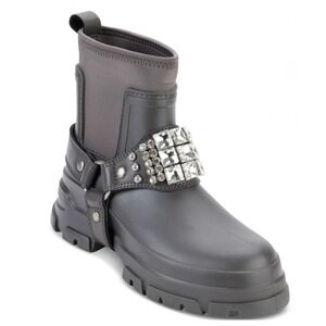 Karl Lagerfeld Paris Rylie Embellished Lug Boots Womens 11 Grey Jeweled Studded